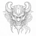 oni mask split in half tattoo design idea