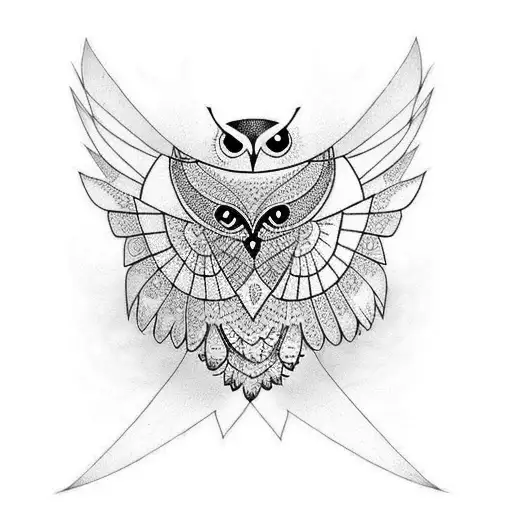 owl and dog geometrical tattoo tattoo design idea
