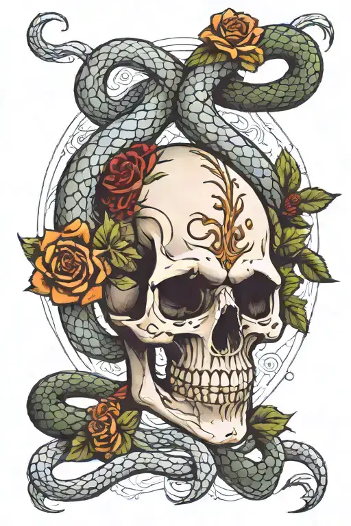 skull and snake tattoo design idea