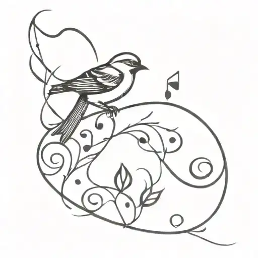 Sparrow and music notes intertwined tattoo design idea