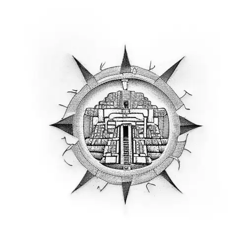 Design a tattoo showcasing the intricate architecture of a Mayan temple with a modern twist tattoo design idea