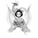 geisha dragon, african-american woman, natural hair, forearm piece tattoo design idea