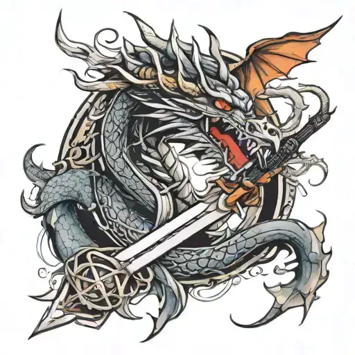 dragon around sword wrapped tattoo design idea
