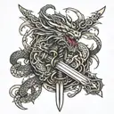 dragon around sword wrapped tattoo design idea