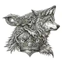 wolf with half thron crown tattoo design idea