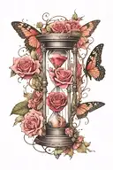 hourglass made of wilting rose butterfly and angel wings  tattoo design idea