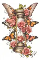 hourglass made of wilting rose butterfly and angel wings  tattoo design idea