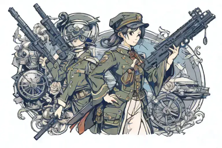 Anime Girl In historic Military Uniform tattoo design idea