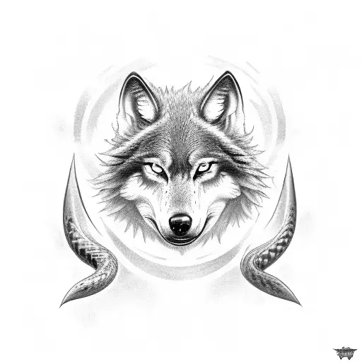 darkness in the middle, a three eyed wolf thats biteing the neck and a serpent that does the same. A chest piece  tattoo design idea