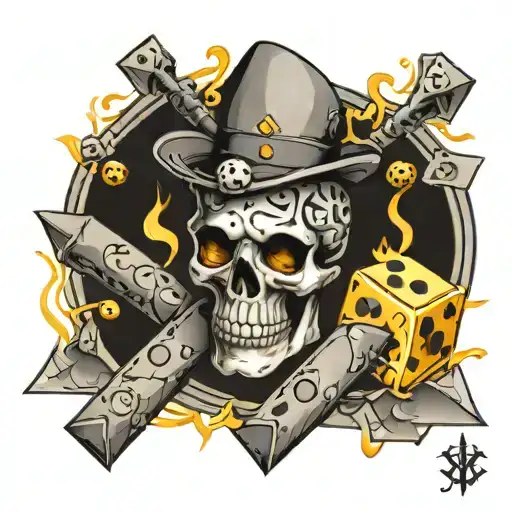 skull, dice, dollar signs tattoo design idea