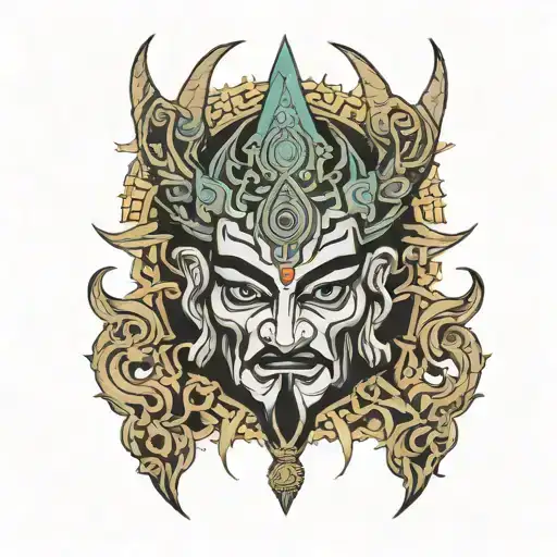 Mahakaali face inside Pentagon inside tattoo design idea