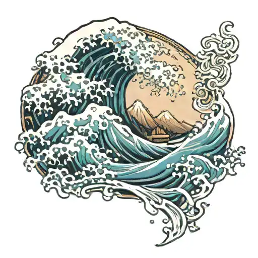 japanese sea waves and mountain tattoo design idea
