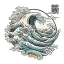 japanese sea waves and mountain tattoo design idea