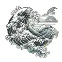 japanese sea waves and mountain tattoo design idea