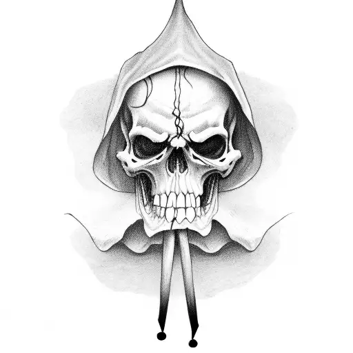 shrugging grim reaper with text "this too shall pass" tattoo design idea