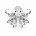 A dotwork octopus with tentacles extending from the back of the neck to the shoulders tattoo design idea