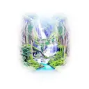 A breathtaking waterfall cascading down a lush forest, symbolizing the beauty of nature tattoo design idea