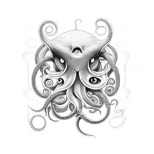 Azatoth vertical with eyes and tentacles tattoo design idea
