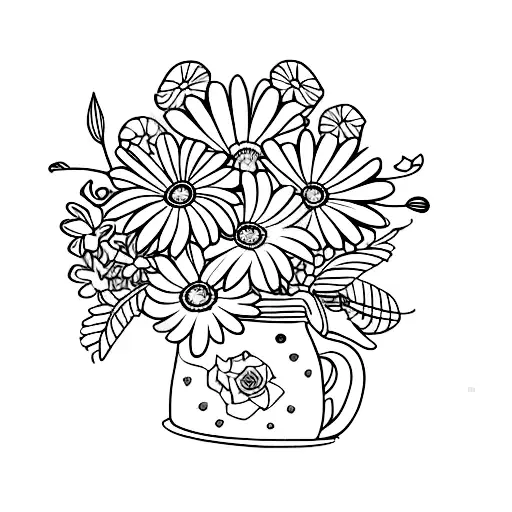 flower bouquet with violets, daisies, and marigolds tattoo design idea