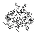 flower bouquet with violets, daisies, and marigolds tattoo design idea