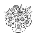flower bouquet with violets, daisies, and marigolds tattoo design idea