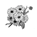 flower bouquet with violets, daisies, and marigolds tattoo design idea