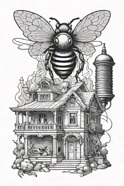 angry honey barger in architecture elements tattoo design idea