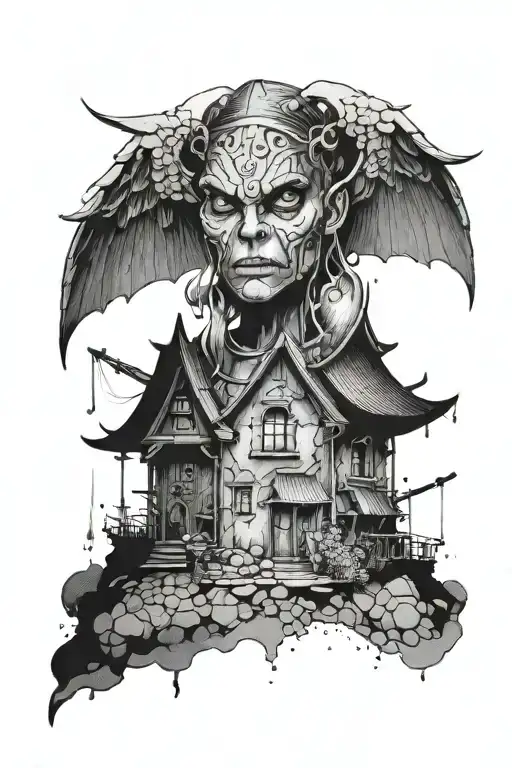 angry honeybarger in architecture elements tattoo design idea