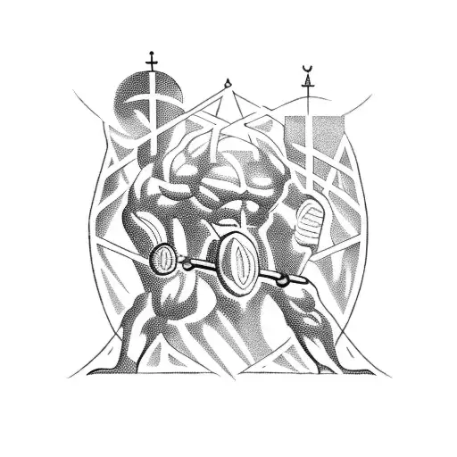 A blackwork tattoo depicting a gothic gym scene, with weights and equipment incorporated into a dark and mysterious design tattoo design idea