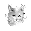 A gothic-inspired tattoo featuring a black cat sitting on top of a Japanese statue tattoo design idea