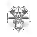 A blackwork tattoo depicting a gothic gym scene, with weights and equipment incorporated into a dark and mysterious design tattoo design idea