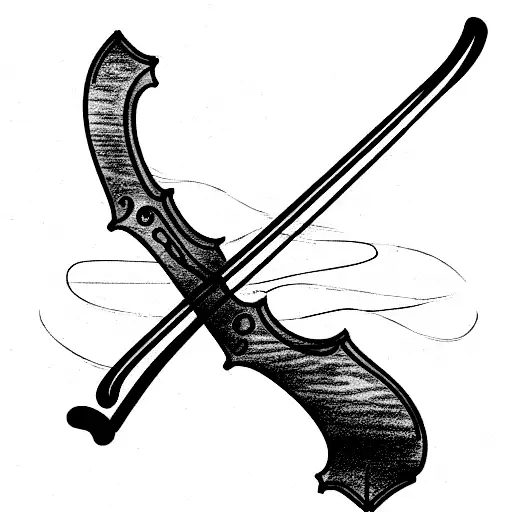 outline of a violin drawn with a thin line, turning into a stave tattoo design idea