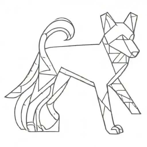A minimalist tattoo design of an Aztec-inspired dog silhouette against a backdrop of geometric patterns tattoo design idea