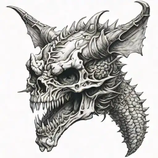 Dragon skull with a pike pole through it tattoo design idea