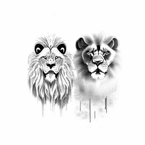 A fierce lion and a powerful wolf standing side by side, symbolizing strength and leadership tattoo design idea