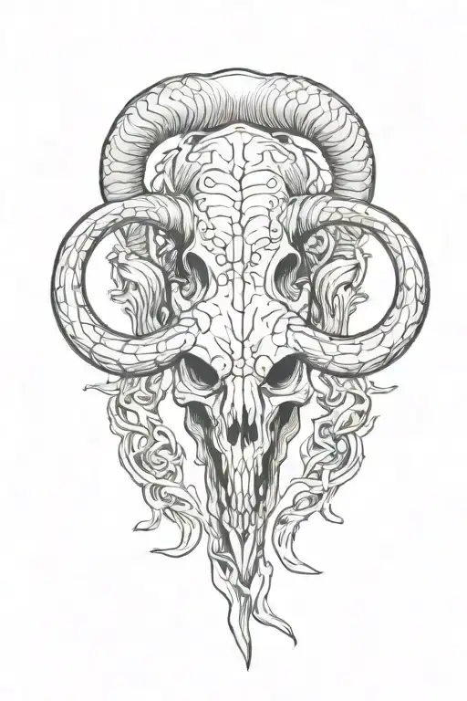 Viper and bull skull tattoo design idea