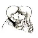 man holding the neck of a women as they kiss tattoo design idea