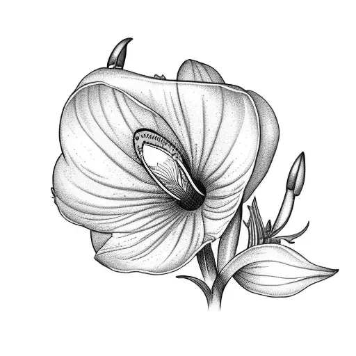 snowdrop and morning glory flowers connected to each other, with leaves  tattoo design idea