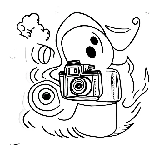 small ghost with a camera tattoo design idea