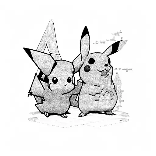 blue puzzle + pikachu + microphone tattoo design idea