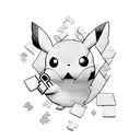 blue puzzle + pikachu + microphone tattoo design idea