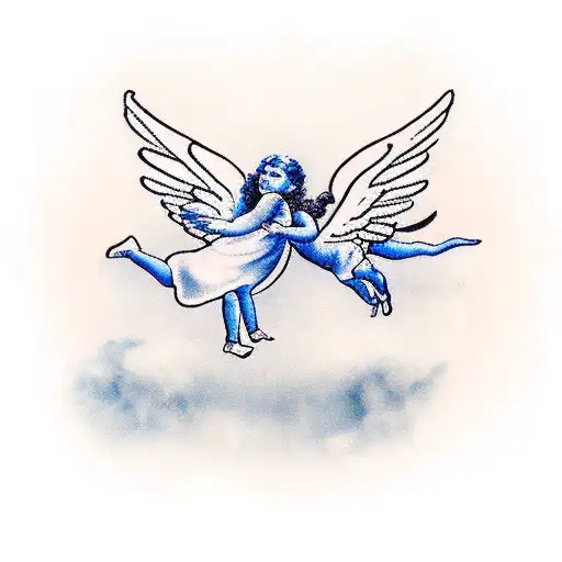 two angels flying away from each other and every each of them has an bow shooting an arrow  tattoo design idea