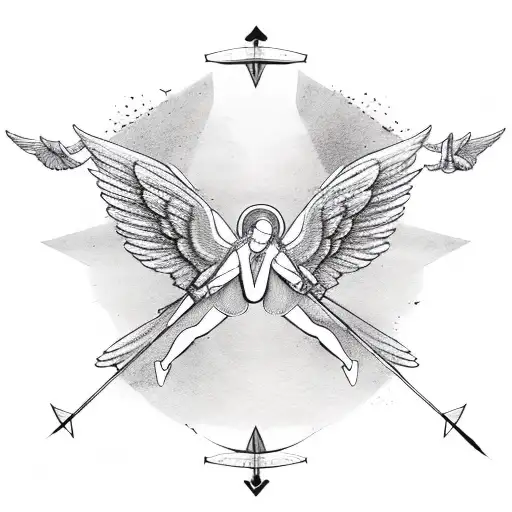 two angels flying away from each other and every each of them has an bow shooting an arrow  tattoo design idea
