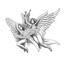 two angels flying away from each other and every each of them has an bow shooting an arrow  tattoo design idea