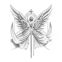 two angels flying away from each other and every each of them has an bow shooting an arrow  tattoo design idea