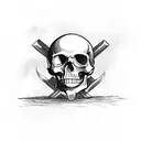 A bottle of whiskey with a skull and crossbones label tattoo design idea