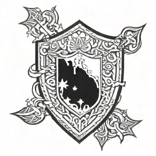 shield  with broken scale balance tattoo design idea