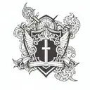 shield  with broken scale balance tattoo design idea