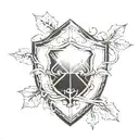 shield  with broken scale balance tattoo design idea