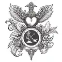 Weighing of the heart with broken scale and evil heart and ruffled, broken feather tattoo design idea